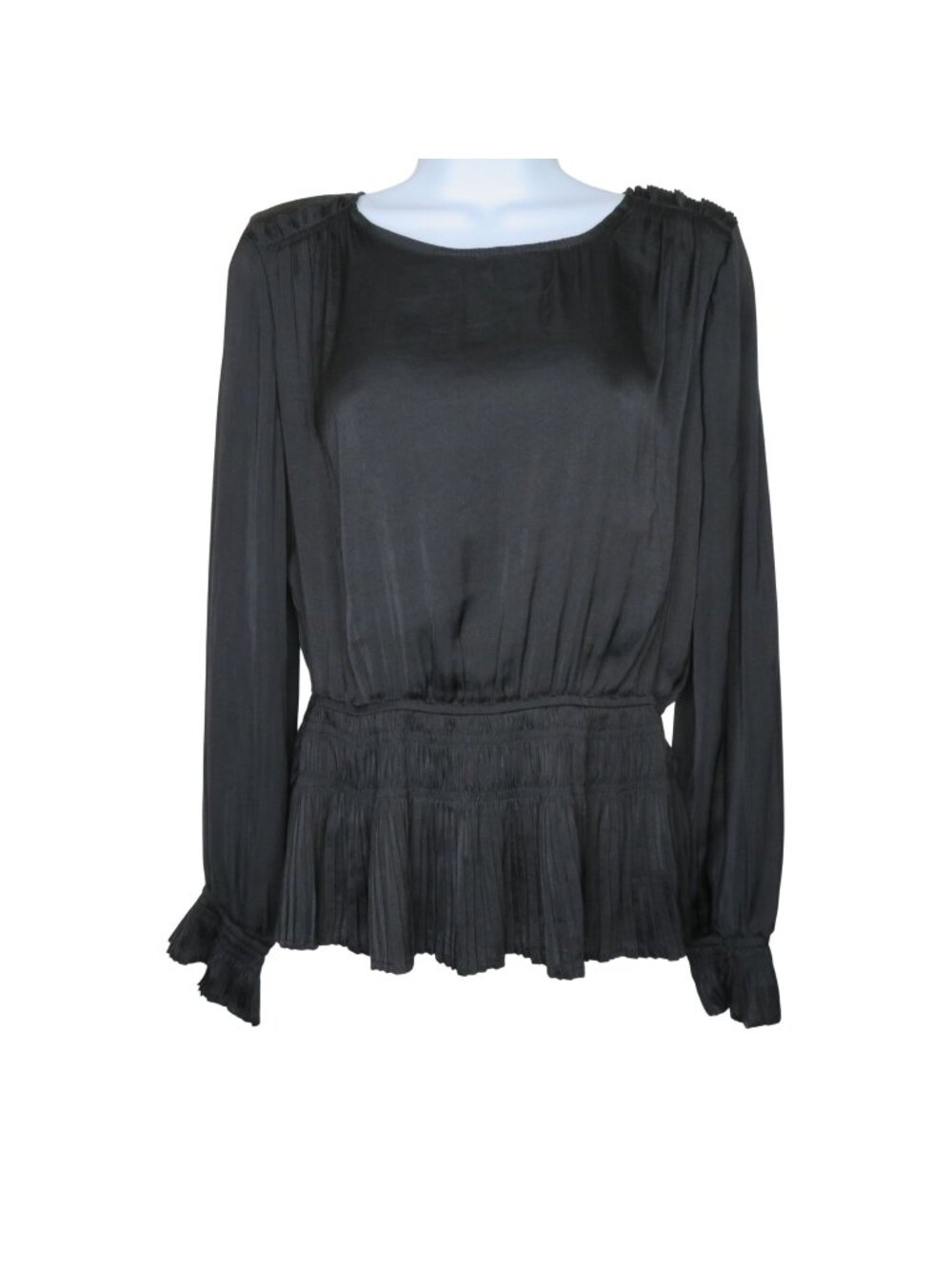 Catherine Malandrino Black Long Sleeve Peplum Blouse S/P Polyester NWT